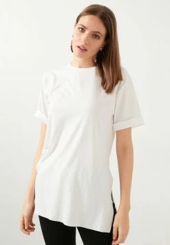 LELA CREW NECK SLIT DETAILED - Bluse - Ecru