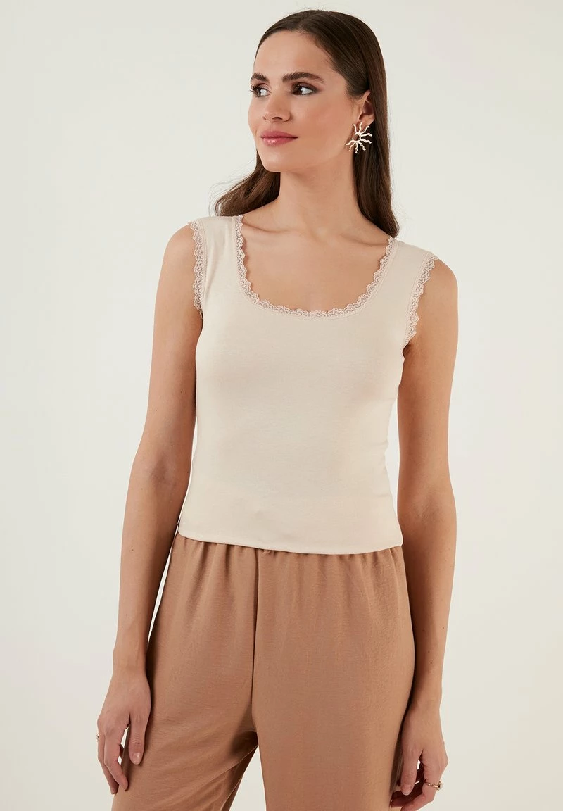 LELA SQUARE NECK LACE DETAILED ATHLETE - Top - Stone Colored 3 LELA SQUARE NECK LACE DETAILED ATHLETE - Top - Stone Colored – Bild 3