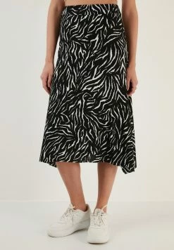 LELA MIDI - A-Linien-Rock - Black White Striped