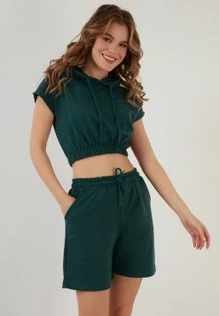 LELA TWO PIECE SET - REGULAR FIT - Shorts - Dark Green Melange