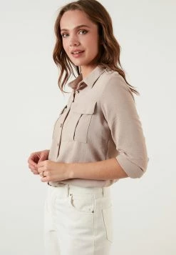 LELA REGULAR FIT - Hemdbluse - Stone -LELA Verkaufsshop 3ae3bf98cc964265ac9e2aa6daa49963