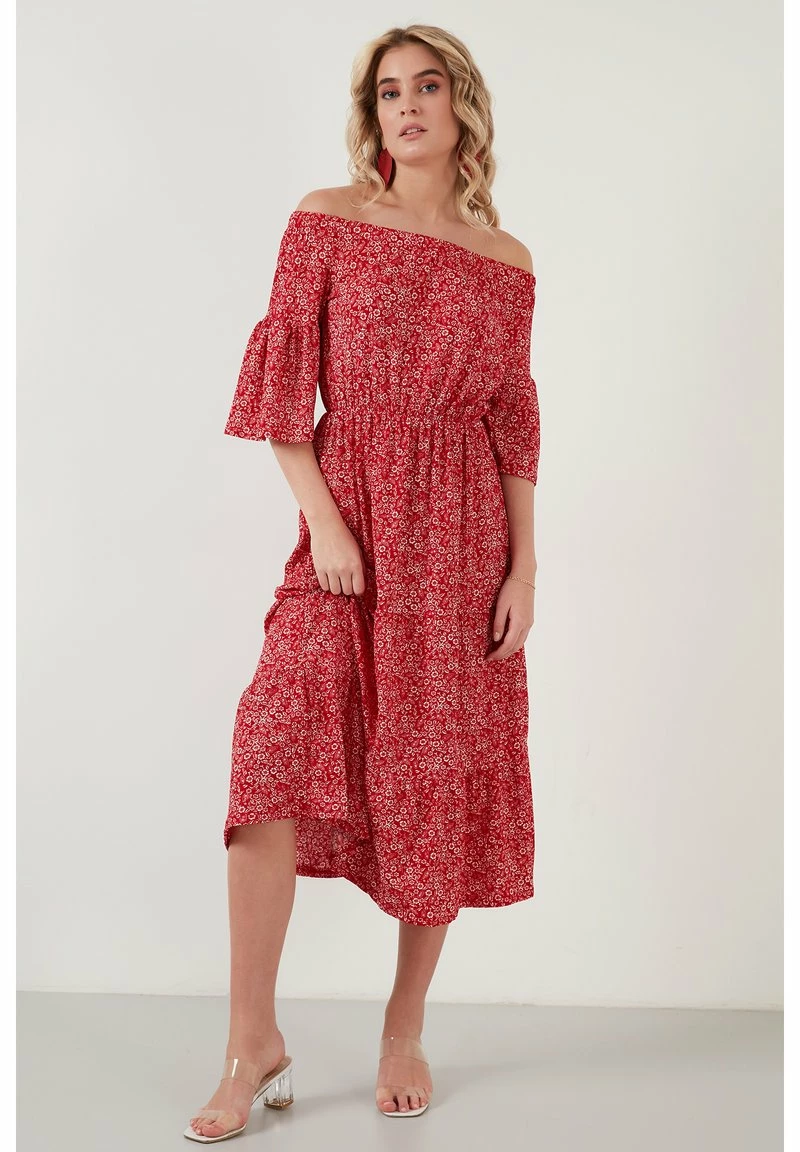 LELA FLOWERED CARMEN THREE QUARTER SLEEV - Freizeitkleid - Red 5 LELA FLOWERED CARMEN THREE QUARTER SLEEV - Freizeitkleid - Red – Bild 5