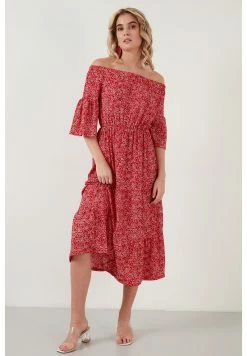 LELA FLOWERED CARMEN THREE QUARTER SLEEV - Freizeitkleid - Red