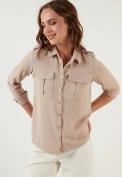 LELA REGULAR FIT - Hemdbluse - Stone -LELA Verkaufsshop d2cf22c96d4a4a56a7b7f9be60e490a1