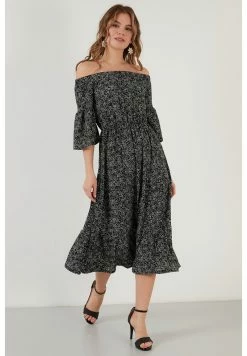 LELA FLOWERED CARMEN THREE QUARTER SLEEV - Freizeitkleid - Black