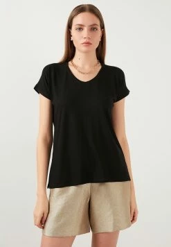 LELA V NECK - T-Shirt Basic - Black